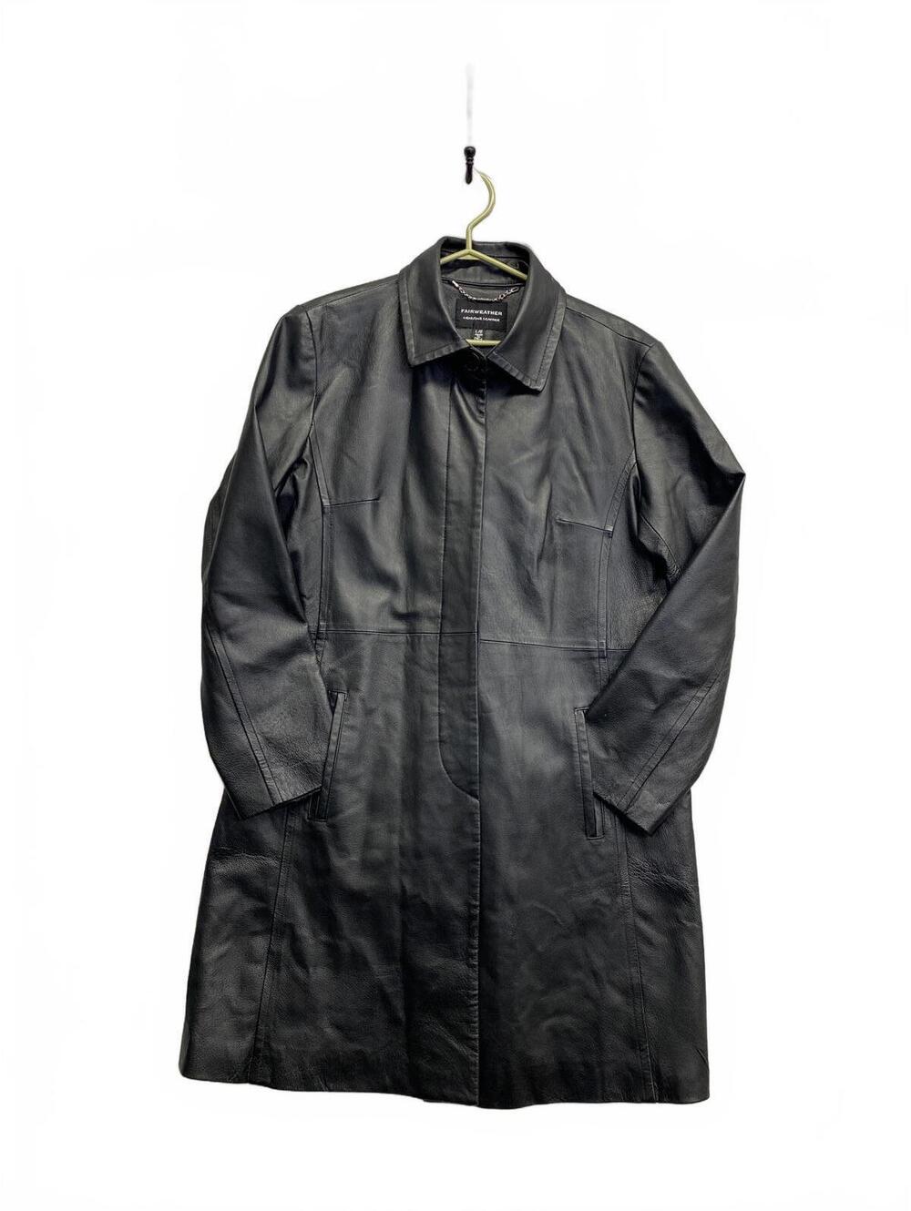 Vintage Y2K Fairweather Black Leather Women's Trench Coat Size Large